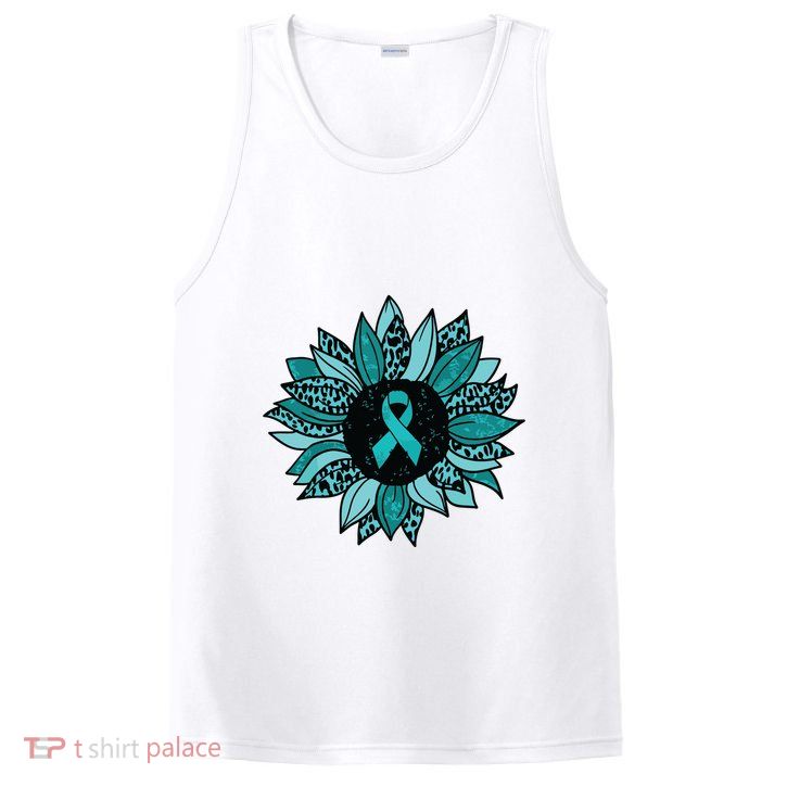 Ovarian Cancer Awareness Sunflower Teal Ribbon Leopard PosiCharge Competitor Tank