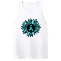 Ovarian Cancer Awareness Sunflower Teal Ribbon Leopard PosiCharge Competitor Tank