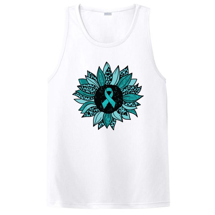 Ovarian Cancer Awareness Sunflower Teal Ribbon Leopard PosiCharge Competitor Tank