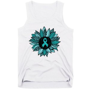 Ovarian Cancer Awareness Sunflower Teal Ribbon Leopard Tank Top