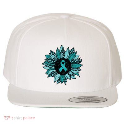 Ovarian Cancer Awareness Sunflower Teal Ribbon Leopard Wool Snapback Cap