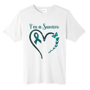 Ovarian Cancer Awareness  I’M A Survivor Teal Ribbon Tall Fusion ChromaSoft Performance T-Shirt