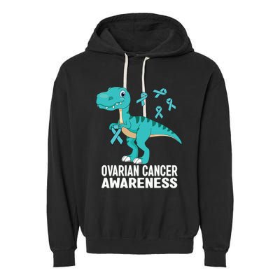 Ovarian Cancer Awareness Teal Ribbon Dinosaur Women Garment-Dyed Fleece Hoodie