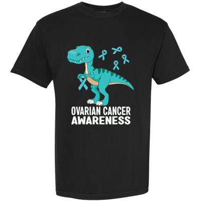 Ovarian Cancer Awareness Teal Ribbon Dinosaur Women Garment-Dyed Heavyweight T-Shirt