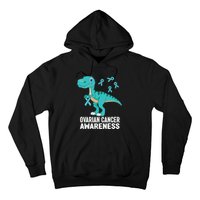 Ovarian Cancer Awareness Teal Ribbon Dinosaur Women Hoodie