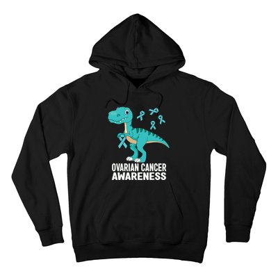 Ovarian Cancer Awareness Teal Ribbon Dinosaur Women Hoodie