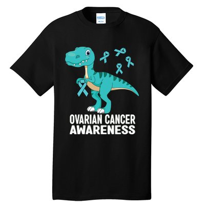 Ovarian Cancer Awareness Teal Ribbon Dinosaur Women Tall T-Shirt