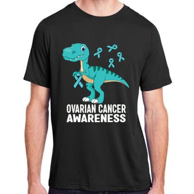 Ovarian Cancer Awareness Teal Ribbon Dinosaur Women Adult ChromaSoft Performance T-Shirt