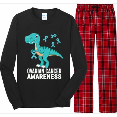 Ovarian Cancer Awareness Teal Ribbon Dinosaur Women Long Sleeve Pajama Set