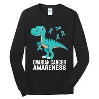 Ovarian Cancer Awareness Teal Ribbon Dinosaur Women Tall Long Sleeve T-Shirt