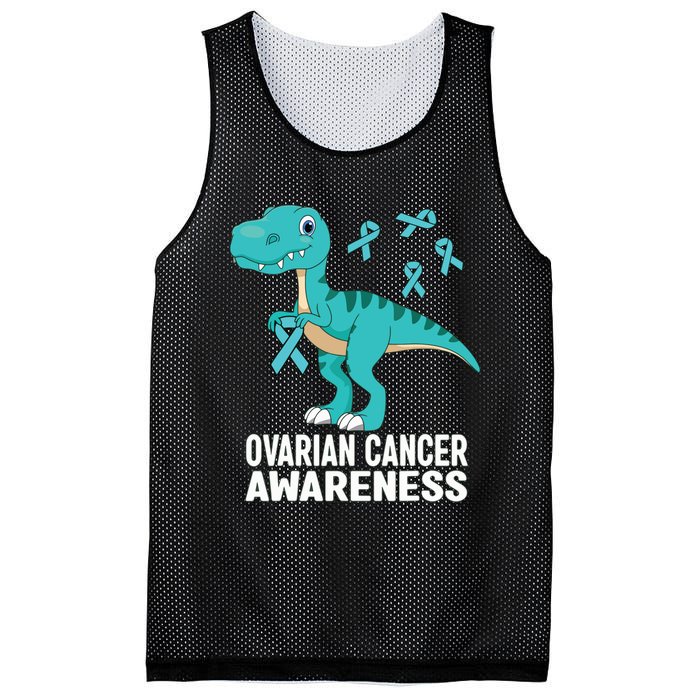 Ovarian Cancer Awareness Teal Ribbon Dinosaur Women Mesh Reversible Basketball Jersey Tank