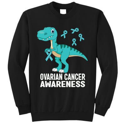 Ovarian Cancer Awareness Teal Ribbon Dinosaur Women Tall Sweatshirt