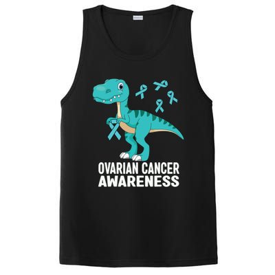 Ovarian Cancer Awareness Teal Ribbon Dinosaur Women PosiCharge Competitor Tank