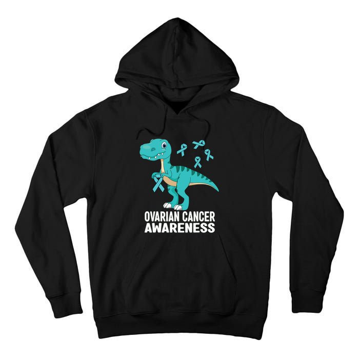 Ovarian Cancer Awareness Teal Ribbon Dinosaur Women Tall Hoodie