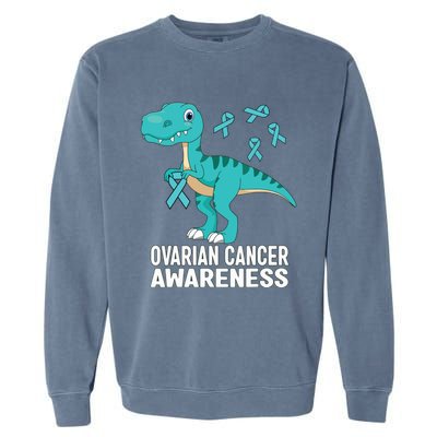 Ovarian Cancer Awareness Teal Ribbon Dinosaur Women Garment-Dyed Sweatshirt