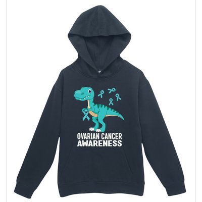 Ovarian Cancer Awareness Teal Ribbon Dinosaur Women Urban Pullover Hoodie