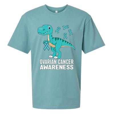 Ovarian Cancer Awareness Teal Ribbon Dinosaur Women Sueded Cloud Jersey T-Shirt