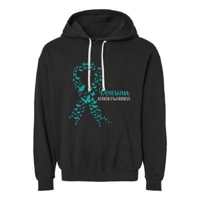 Ovarian Cancer Awareness Teal Ribbon Warrior Survivor Garment-Dyed Fleece Hoodie