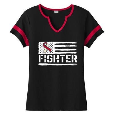 Oral Cancer Awareness Throat Head Neck Fighter American Flag Ladies Halftime Notch Neck Tee