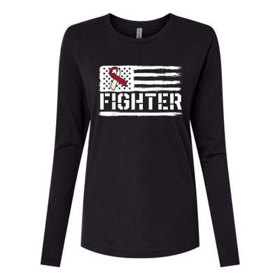 Oral Cancer Awareness Throat Head Neck Fighter American Flag Womens Cotton Relaxed Long Sleeve T-Shirt