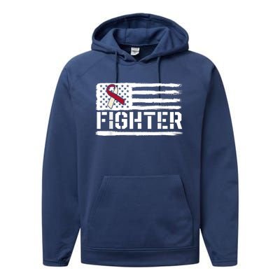 Oral Cancer Awareness Throat Head Neck Fighter American Flag Performance Fleece Hoodie