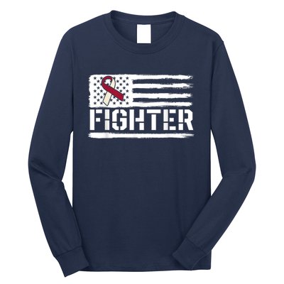 Oral Cancer Awareness Throat Head Neck Fighter American Flag Long Sleeve Shirt