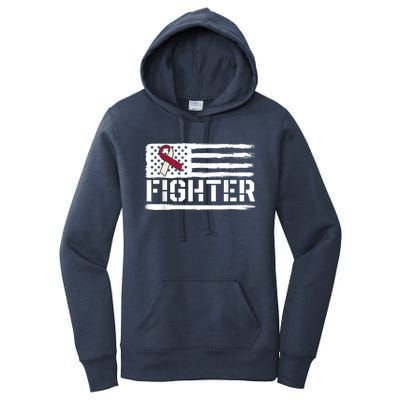 Oral Cancer Awareness Throat Head Neck Fighter American Flag Women's Pullover Hoodie