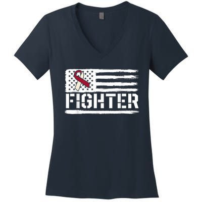 Oral Cancer Awareness Throat Head Neck Fighter American Flag Women's V-Neck T-Shirt