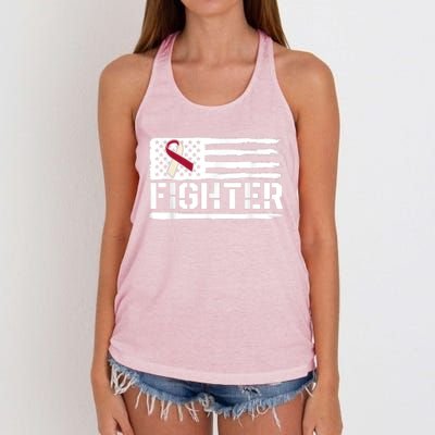 Oral Cancer Awareness Throat Head Neck Fighter American Flag Women's Knotted Racerback Tank