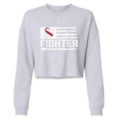 Oral Cancer Awareness Throat Head Neck Fighter American Flag Cropped Pullover Crew