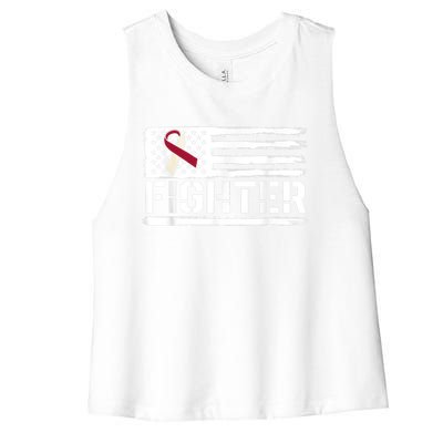 Oral Cancer Awareness Throat Head Neck Fighter American Flag Women's Racerback Cropped Tank