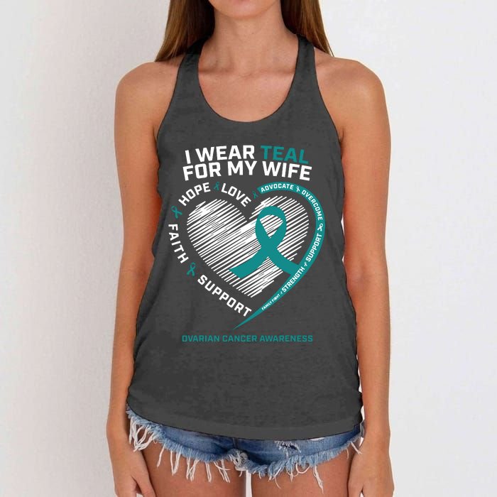 Ovarian Cancer Awareness I Wear Teal For My Wife Women's Knotted Racerback Tank