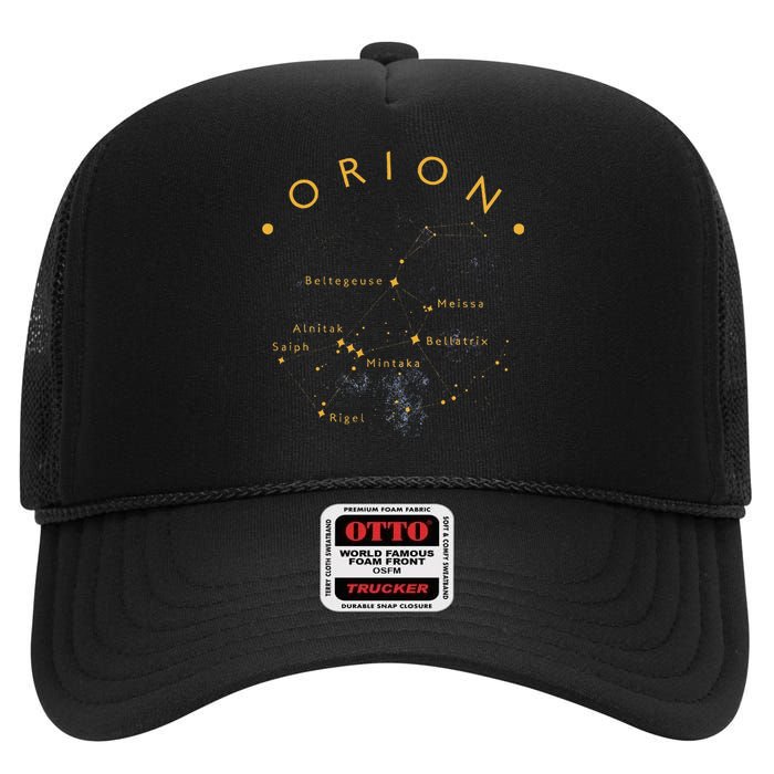 Orion Constellation Astronomy Lover Stargazing High Crown Mesh Back Trucker Hat