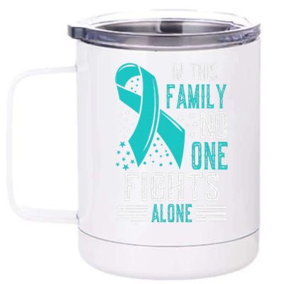 Ovarian Cancer Awareness Month Teal Rainbow Ribbon Gift 12 oz Stainless Steel Tumbler Cup