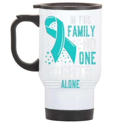 Ovarian Cancer Awareness Month Teal Rainbow Ribbon Gift Stainless Steel Travel Mug