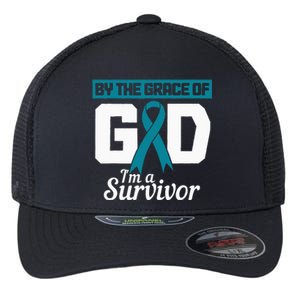 Ovarian Cancer Awareness Month Woman Teal Ribbon Survivor Flexfit Unipanel Trucker Cap