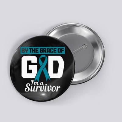 Ovarian Cancer Awareness Month Woman Teal Ribbon Survivor Button