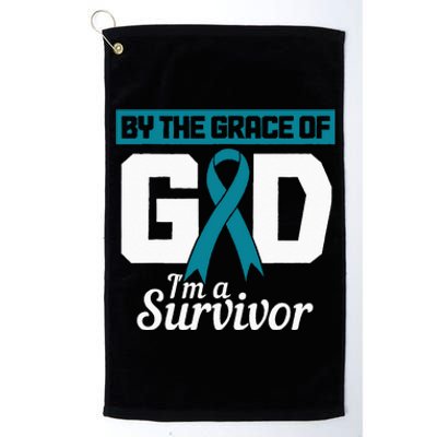 Ovarian Cancer Awareness Month Woman Teal Ribbon Survivor Platinum Collection Golf Towel