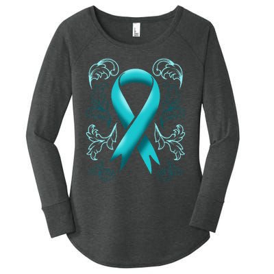 Ovarian Cancer Awareness Ribbon Teal Carcinoma Gynecology Women's Perfect Tri Tunic Long Sleeve Shirt