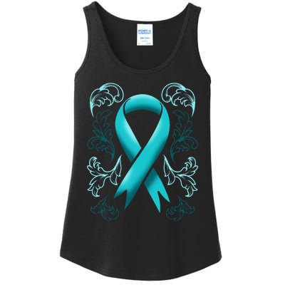 Ovarian Cancer Awareness Ribbon Teal Carcinoma Gynecology Ladies Essential Tank