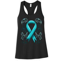 Ovarian Cancer Awareness Ribbon Teal Carcinoma Gynecology Women's Racerback Tank