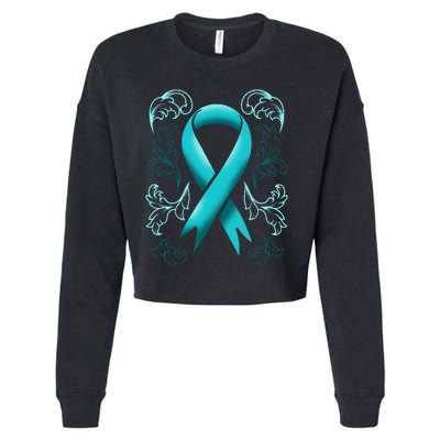 Ovarian Cancer Awareness Ribbon Teal Carcinoma Gynecology Cropped Pullover Crew