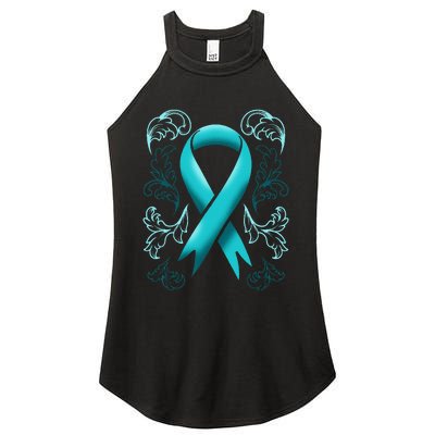 Ovarian Cancer Awareness Ribbon Teal Carcinoma Gynecology Women's Perfect Tri Rocker Tank