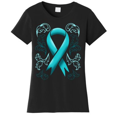 Ovarian Cancer Awareness Ribbon Teal Carcinoma Gynecology Women's T-Shirt