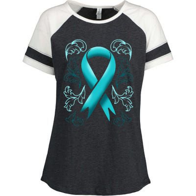 Ovarian Cancer Awareness Ribbon Teal Carcinoma Gynecology Enza Ladies Jersey Colorblock Tee