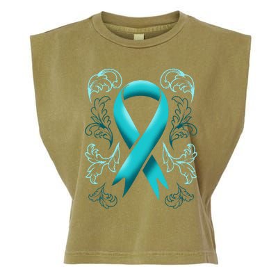 Ovarian Cancer Awareness Ribbon Teal Carcinoma Gynecology Garment-Dyed Women's Muscle Tee