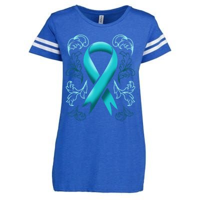 Ovarian Cancer Awareness Ribbon Teal Carcinoma Gynecology Enza Ladies Jersey Football T-Shirt