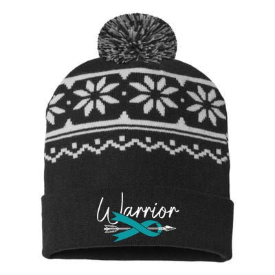 Ovarian Cancer Awareness Month Woman Teal Ribbon Warrior USA-Made Snowflake Beanie