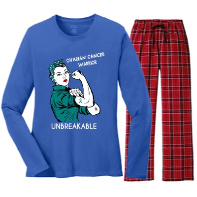 Ovarian Cancer Awareness Month Unbreakable Warrior Gift Women's Long Sleeve Flannel Pajama Set 