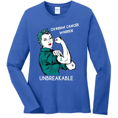 Ovarian Cancer Awareness Month Unbreakable Warrior Gift Ladies Long Sleeve Shirt